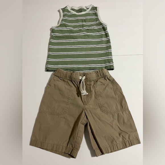 Carter’s Boys 2-Piece Outfit Set Size 5 Green Striped Tank Top & Khaki Shorts - Picture 2 of 6